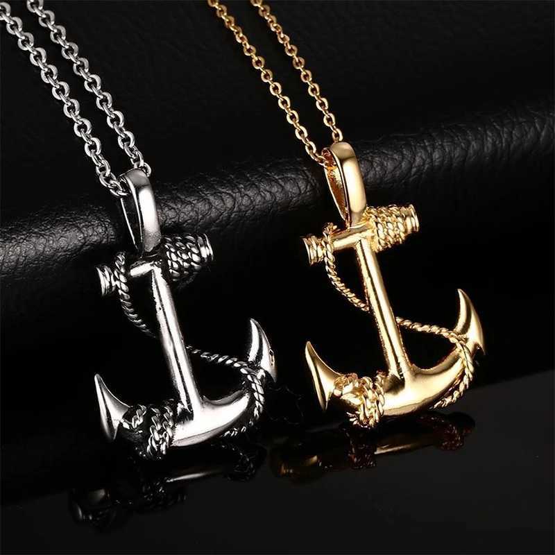 2023 Retro Anchor Cross Jesus Pendant Necklace Gold/Silver Color Classic Chain Necklace For Men Stainless Steel Jewelry GiftsXJ250121