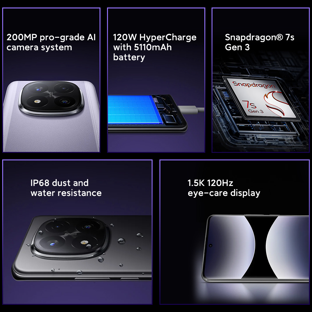 Global Version Redmi Note 14 Pro+ 5G Smartphone Snapdragon 7s Gen 3 200MP Rear Camera 120W HyperCharge IP68