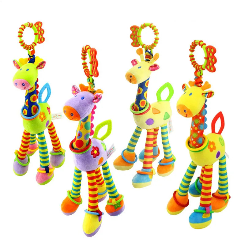 Soft Giraffe Animal Handbells Rattles Plush Infant Toddler Car Bed Hanging Toy Baby Early Education Development Handle Toys 250117