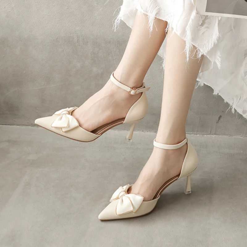 Shoes for Wen 2024 Spring Pointed Toe Wens Pumps Simple and Elegant Dress Shoes White Knot Bridal Wedding Shoes Z250121