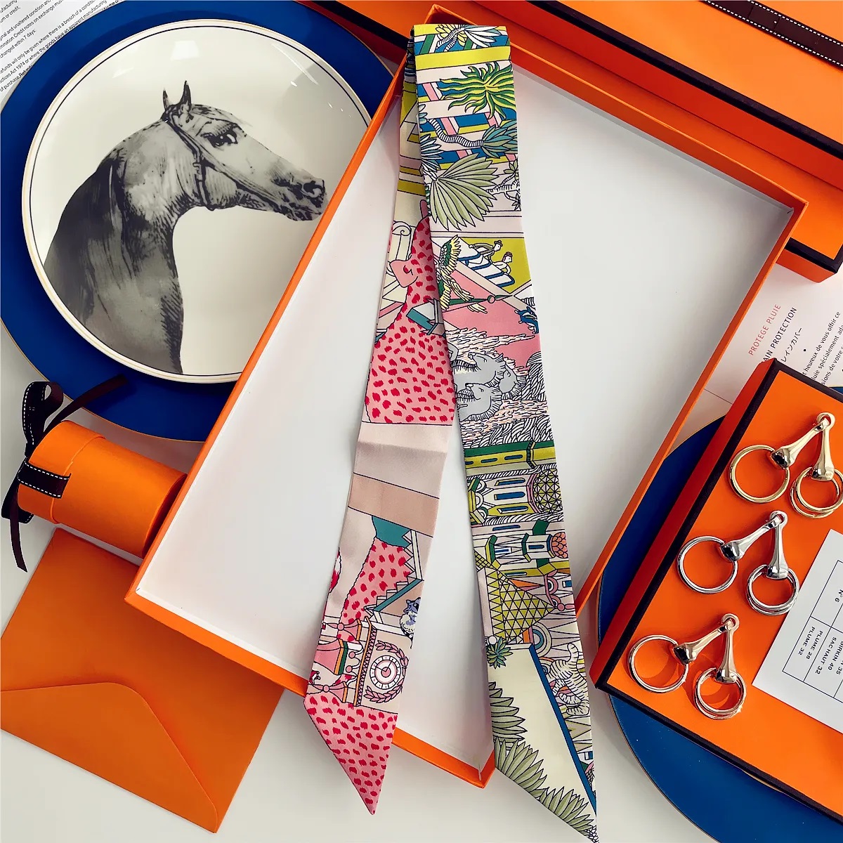 Designer scarves Fashion Colorful printed Women's scarves Classic Luxury logo Headband Long handle Bag accessories