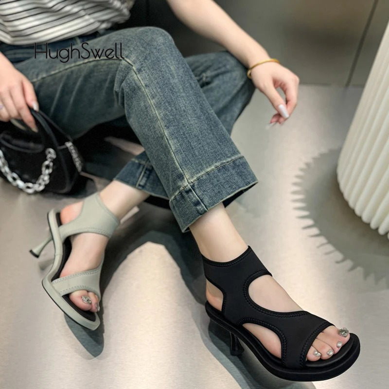 Designer Style Woman Opentoe Lycra Pumps Ladies Summer Slim High Heeled Slipon Stretch Sandals Luxury Handmade Shoes 250117BJ - view 7