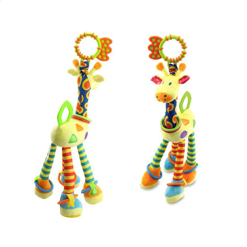 Soft Giraffe Animal Handbells Rattles Plush Infant Toddler Car Bed Hanging Toy Baby Early Education Development Handle Toys 250117