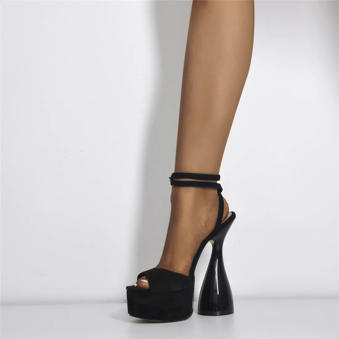 Onlymaker Women Peep Toe Sandals Black Flock Platform Ankle Strap High Heel Shoes Female Big Size Party Dress Sexy 250117BJ - view 5