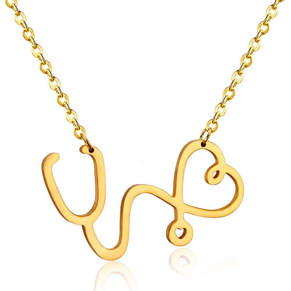 Hot selg medical nurse doctor stethoscope heart-shaped necklace, genuine gold electroplated titanium steel necklace jewelry