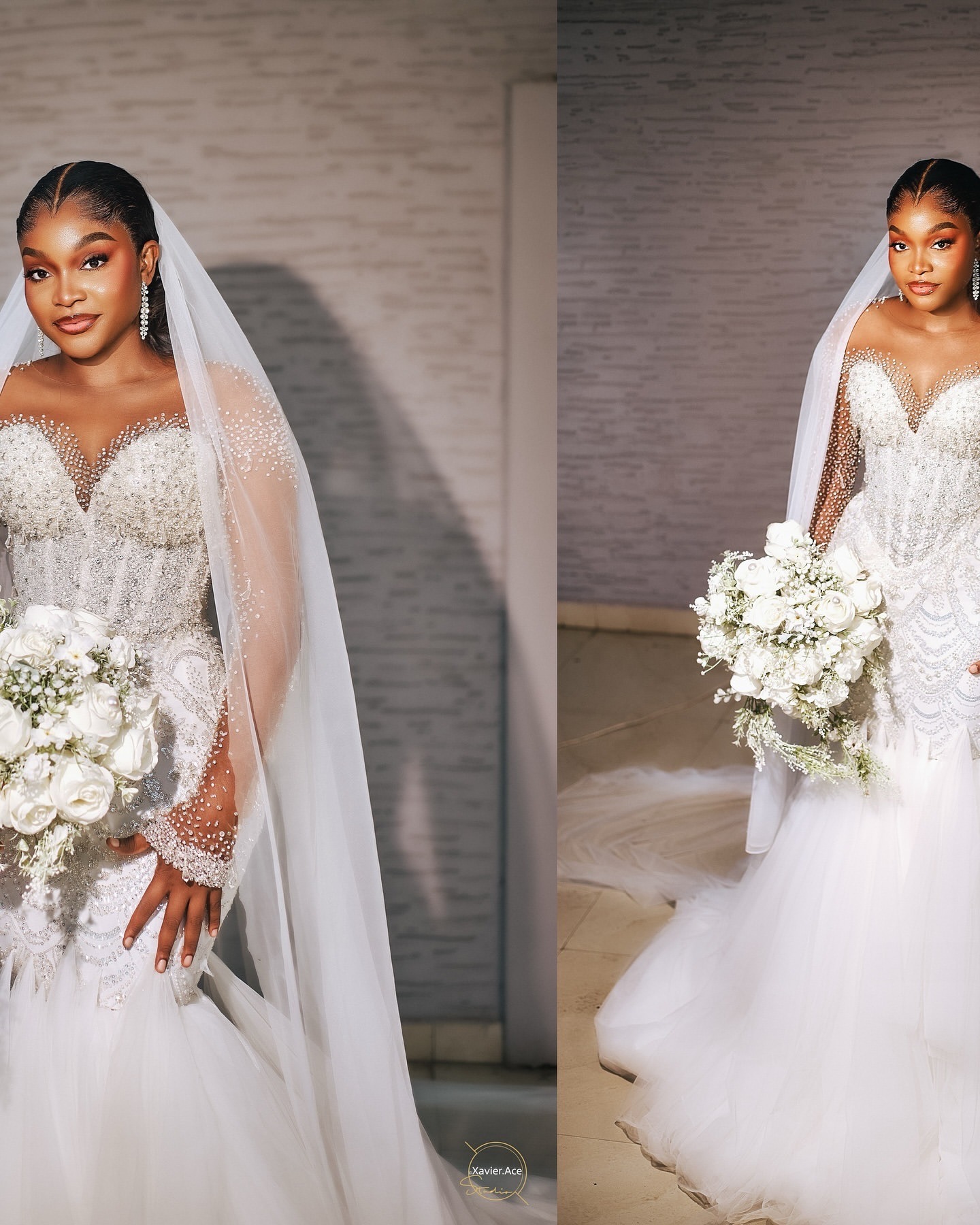 2025 Arabic Aso Ebi Plus Size Ivory Lace Wedding Dresses Crystals Beaded Full Sleeves Sheer Neck Tulle Bridal Gowns Dress For Bride ZJ038