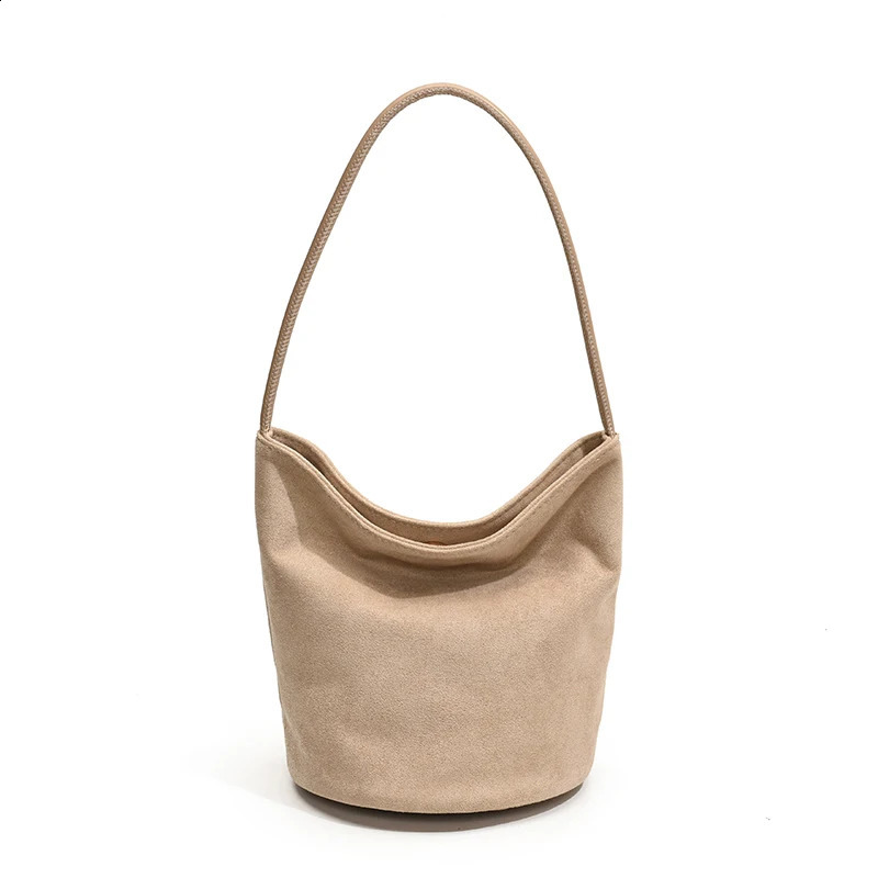 Women Faux Suede Bucket Bag Fashion Shoulder Solid Color ner Purse Top Handle Outdoor Travel 250114