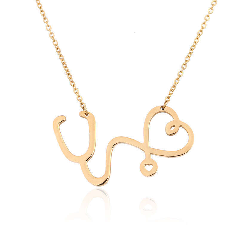 Hot selg medical nurse doctor stethoscope heart-shaped necklace, genuine gold electroplated titanium steel necklace jewelry
