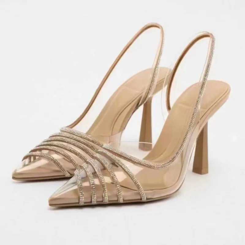 2024 High Hot Heeled Sandals For Wen Sexy Clear PVC Ladies Party Shoes Rhinestones Brand Designer New Summer Slingback Footwear Z250121