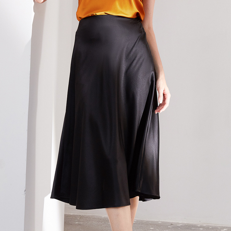 X2200 Pure silk mid-length skirt for pear-shaped body, slim fit, mulberry silk skirt for summer