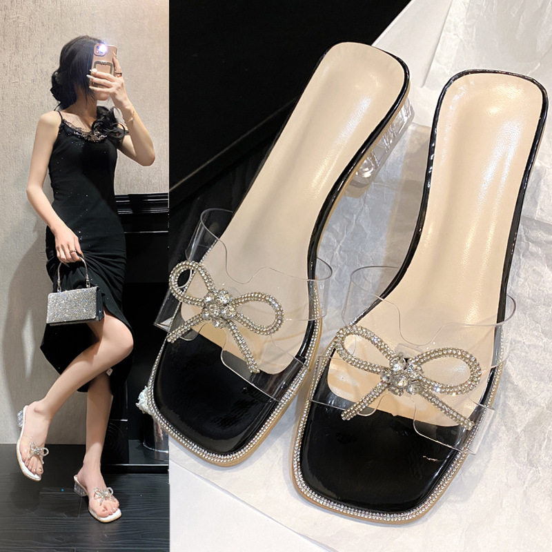 Women Slippers NEW Bow Design Fashion Fairy Style High Heel New Trendy Triple Black Beige Free shipping