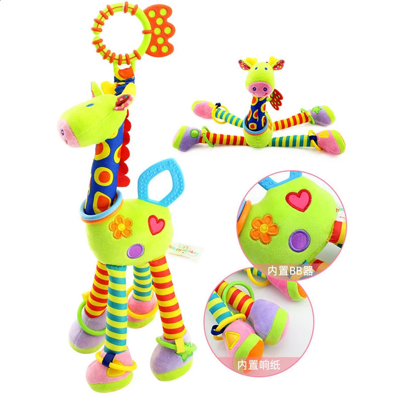 Soft Giraffe Animal Handbells Rattles Plush Infant Toddler Car Bed Hanging Toy Baby Early Education Development Handle Toys 250117