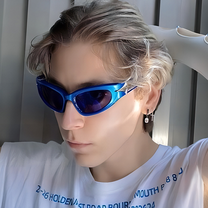 fashion Outdoor UV resistant sunglasses, futuristic technology oriented sunglasses, square star sunglasses