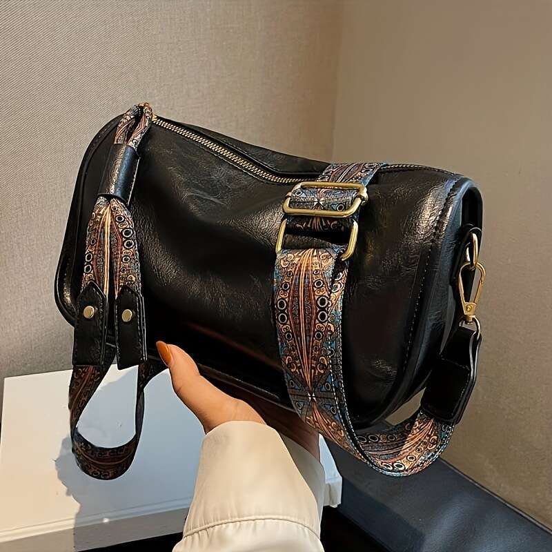 Pattern zipper crossbody fashionable bag, wide shoulder strap, large capacity daily wallet - view 4