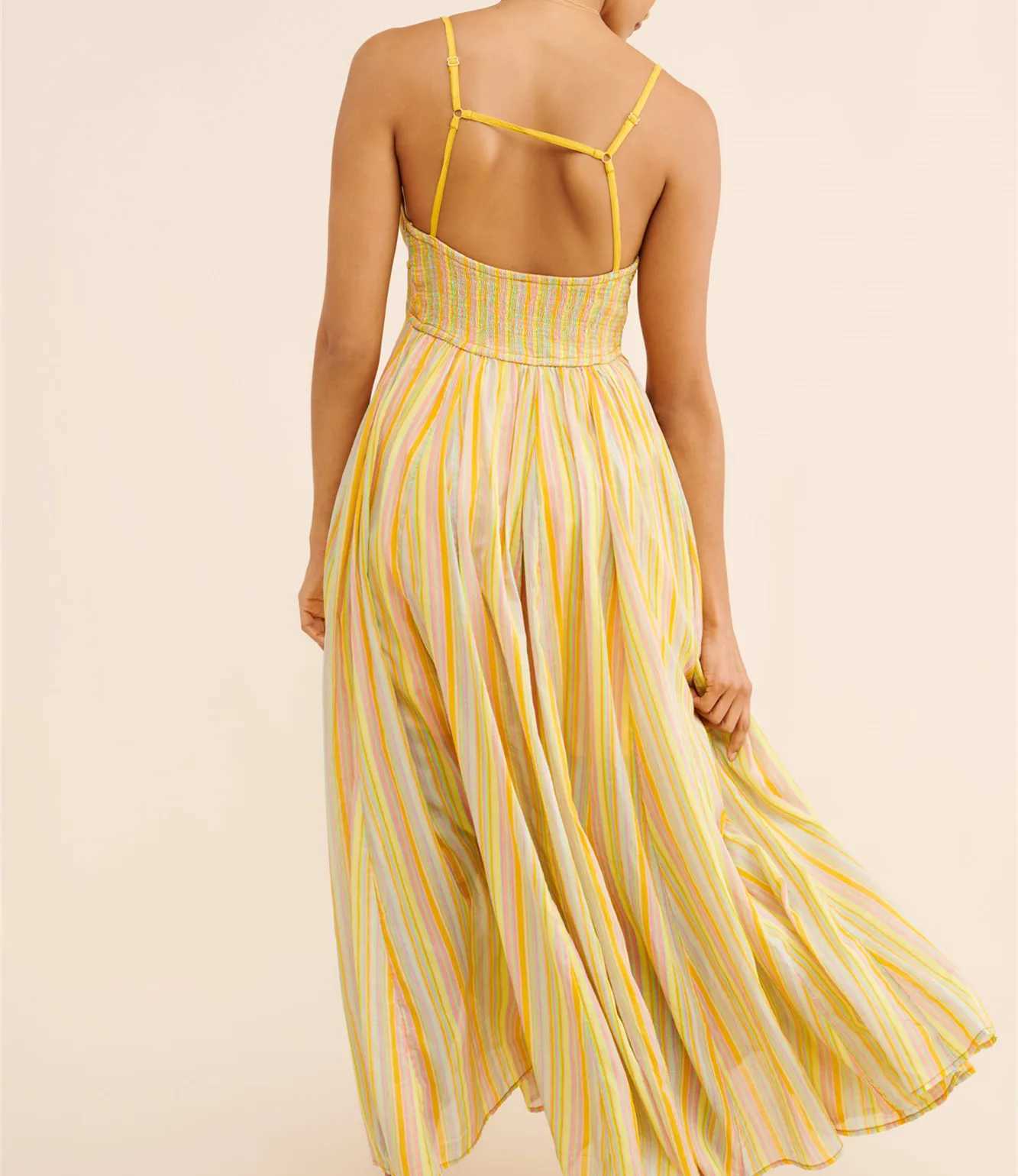Basic Casual Dresses Y2K Vintage Women Slveless Floral Print Maxi Dress Low Cut Backless Spaghetti Strap Long Dress Summer Beach Boho Flowy Dress H251