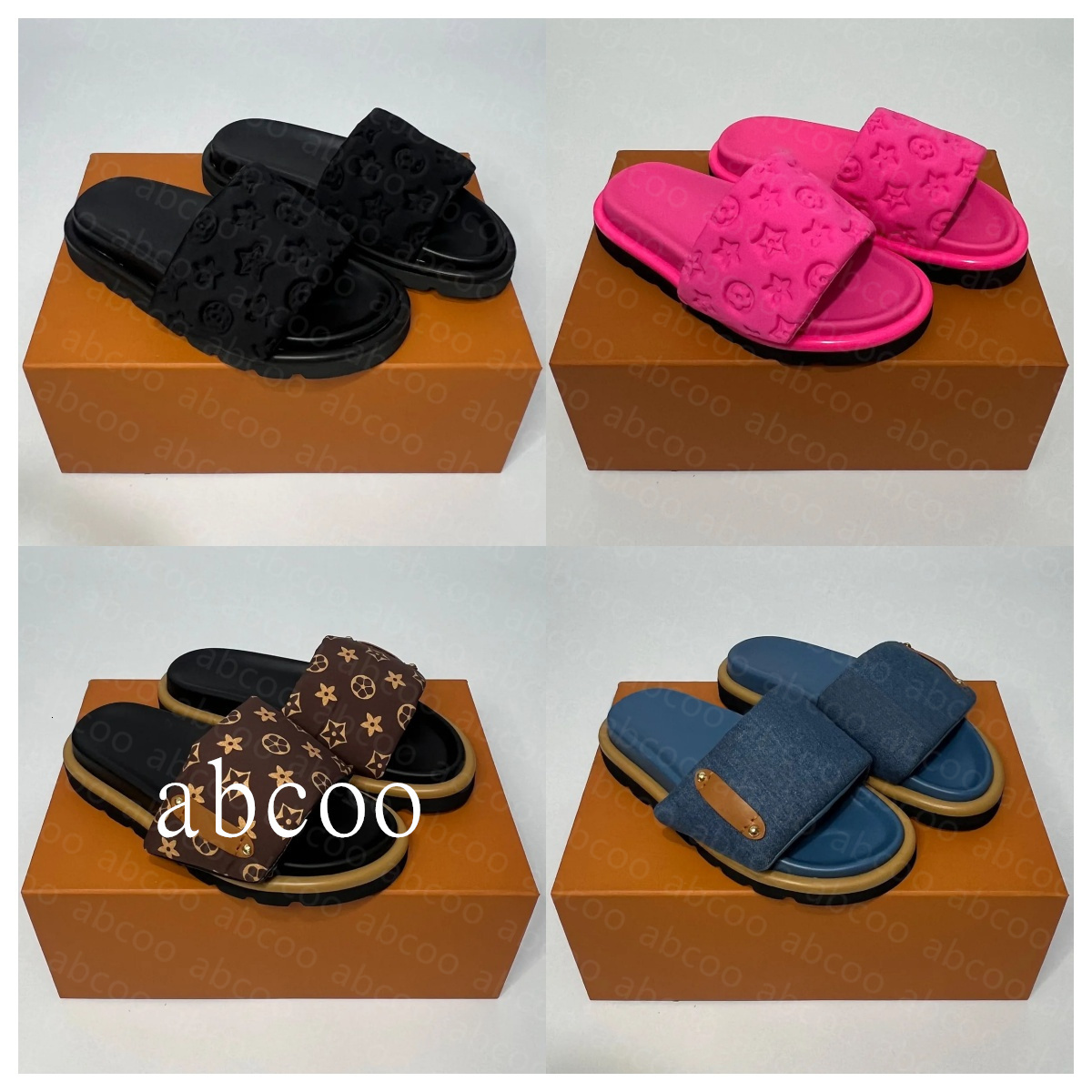 Designer Pool Pillow Slides sandals 43 44 Women men Slippers Scuff Flat Mules Sunset Padded Front Strap Fashionable Easy-to-wear Style