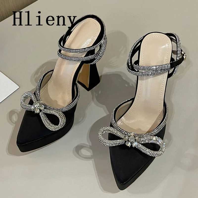 Hlieny 2025 Spring Autumn Wen New Pumps Hot Fashion Platform Pointed Toe -Knot Crystal Party Shoes Ankle Buckle Strap Sandals Z250121