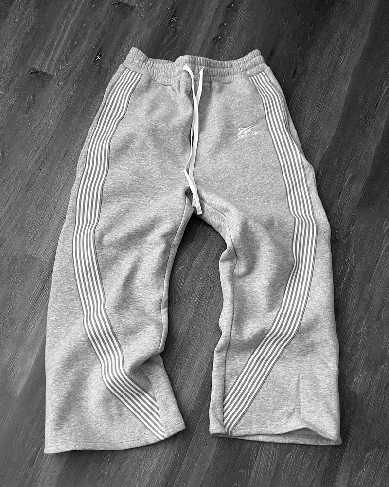 Y2K Striped Wide Legs Sweatpants Men Women Harajuku Letter Graphic Embroidered Trousers Gothic Casual Gray Trousers Track Pants 250116