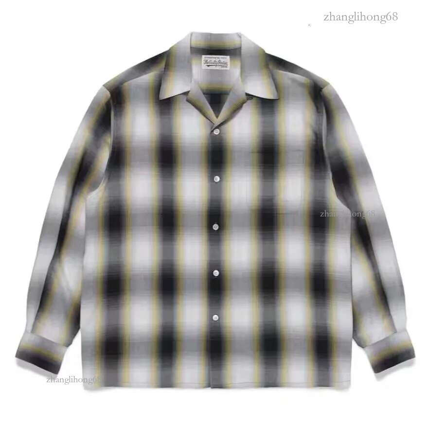 Mens Casual Shirts 1 Quality Top Loose Long Sleeve Tees Men Women Autumn Winter WACKO MARIA Checkered Stripe Lapel Collar Shirt 230726