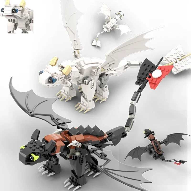 MOC Movie Train Dragon Figure Bricks Construction Toys For Boy Toothless Night Furied Dragon Building Blocks For Children Toys W250115