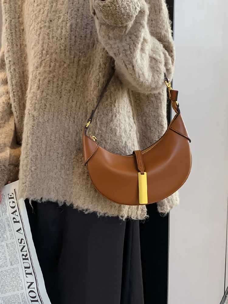 Light Luxury Half Moon Bags for Women Textured Brown Lady Commuter Shoulder Bag 2024 Autumn New Daily Handbags Y250121