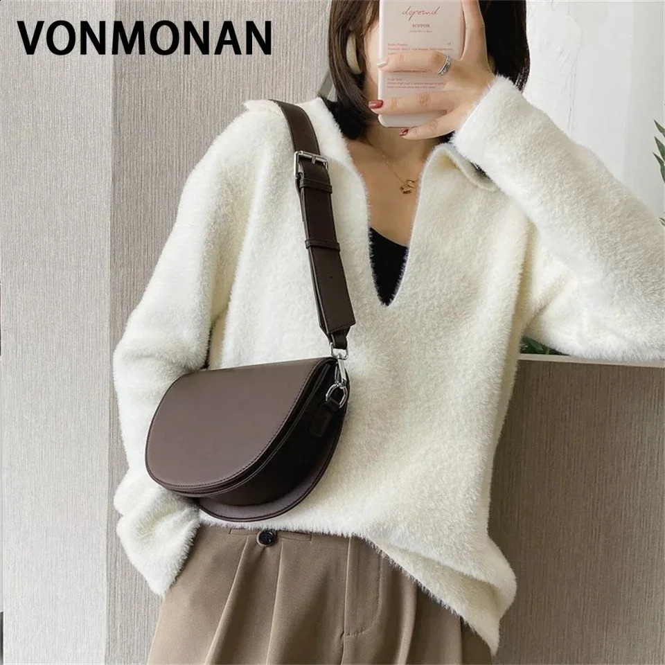 Retro Solid Color Saddle Bag High Quality Leather Shoulder Bags for Women Simple Ladies Crossbody ner Handbags 250114