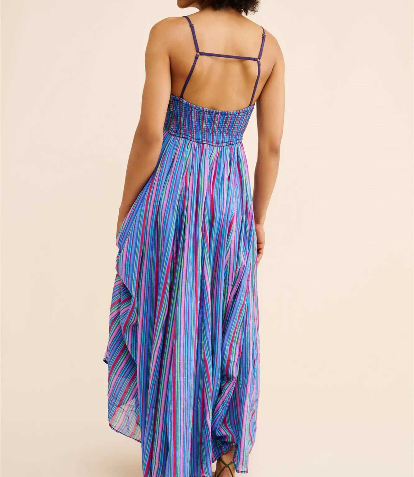 Basic Casual Dresses Y2K Vintage Women Slveless Floral Print Maxi Dress Low Cut Backless Spaghetti Strap Long Dress Summer Beach Boho Flowy Dress H251