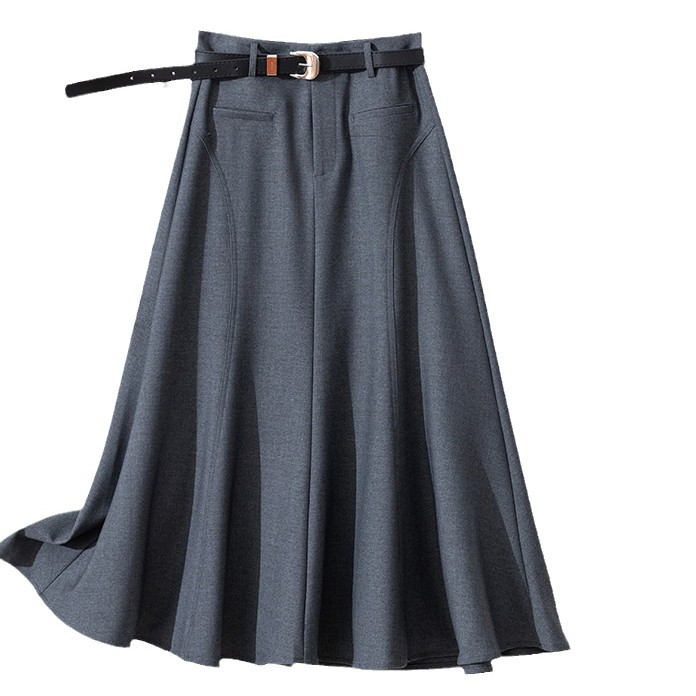 D6190 Spring and Autumn new high waist skirt mid-length style Slimming and hip-covering versatile long skirt temperament A-line skirt umbrella skirt