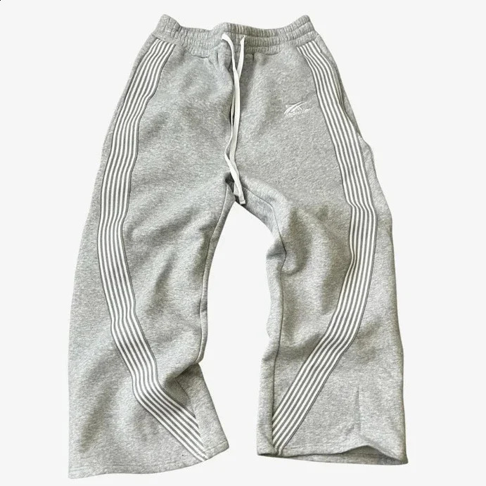 Y2K Striped Wide Legs Sweatpants Men Women Harajuku Letter Graphic Embroidered Trousers Gothic Casual Gray Trousers Track Pants 250116