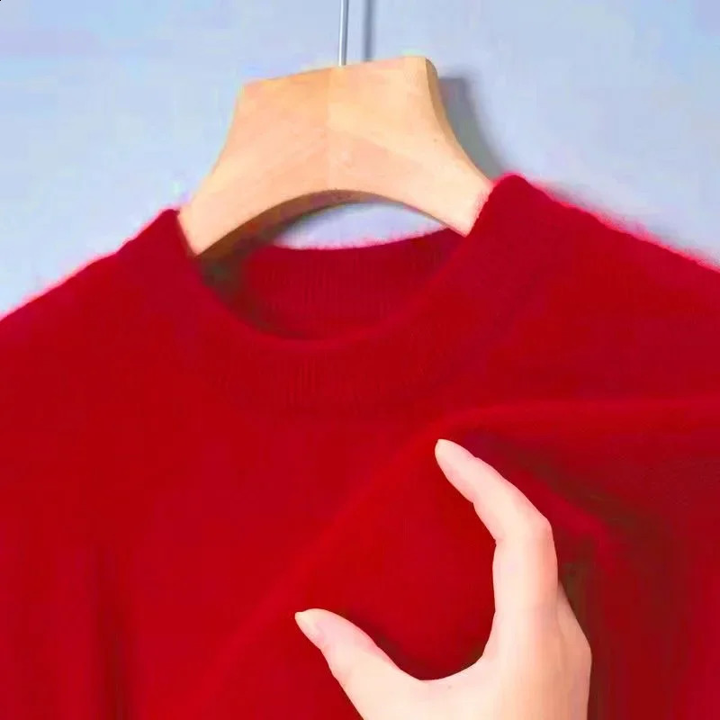 High Quality Woolen Sweater Mens 100 Pure Wool Thickened Warm Semiturtleneck Round Neck Winter Knit Base Pullover Top 250114Z