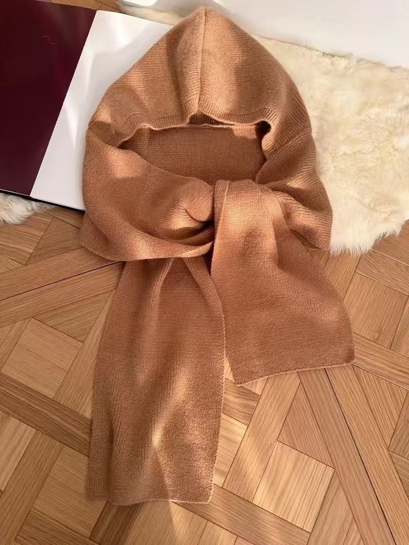 T110 autumn and winter hooded scarf thickened atmosphere knitted scarf female winter thickened windproof neck protection