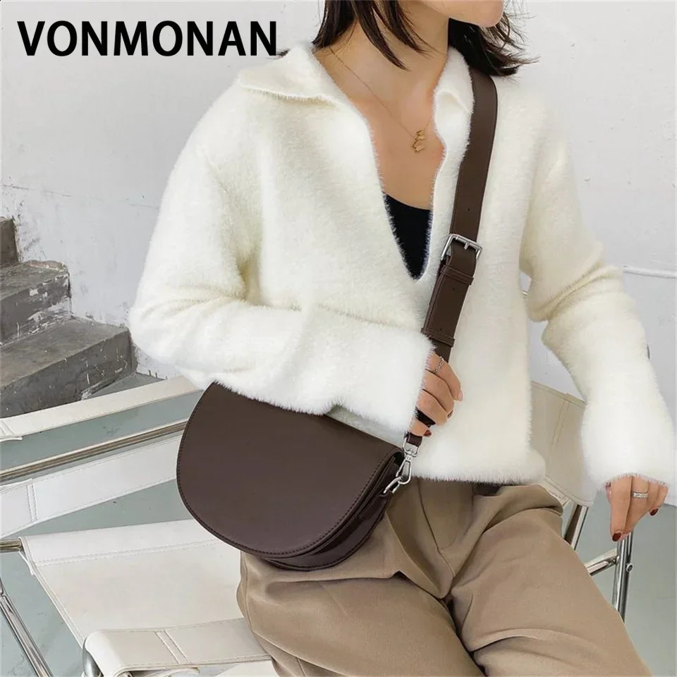 Retro Solid Color Saddle Bag High Quality Leather Shoulder Bags for Women Simple Ladies Crossbody ner Handbags 250114