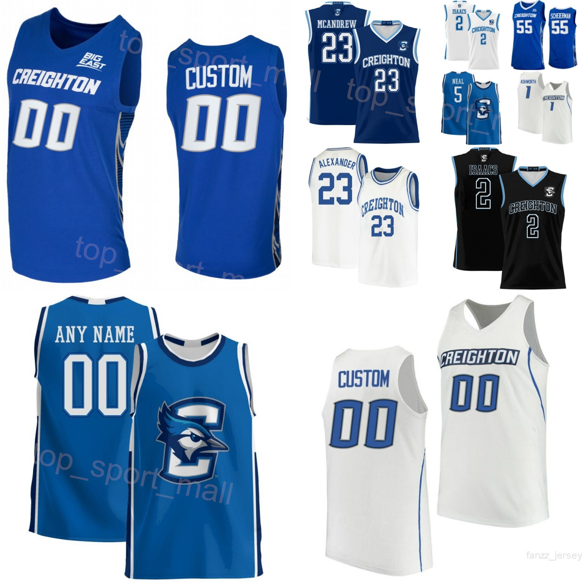 Print College Basketball Creighton Bluejays Jerseys 11 Ryan Kalkbrenner 1 Steven Ashworth 2 Pop Isaacs 5 Jamiya Neal Jackson McAndrew Scheierman Mans Youth Woman