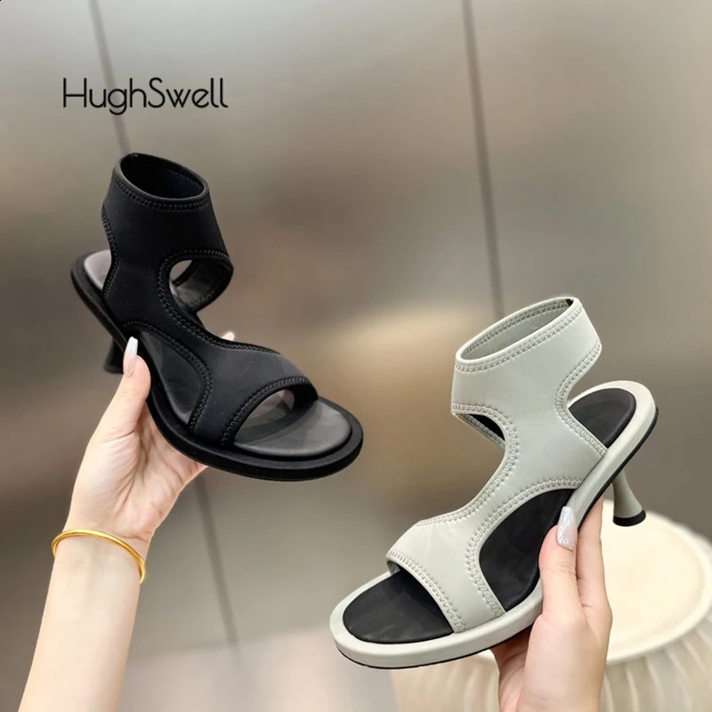 Designer Style Woman Opentoe Lycra Pumps Ladies Summer Slim High Heeled Slipon Stretch Sandals Luxury Handmade Shoes 250117BJ - view 4
