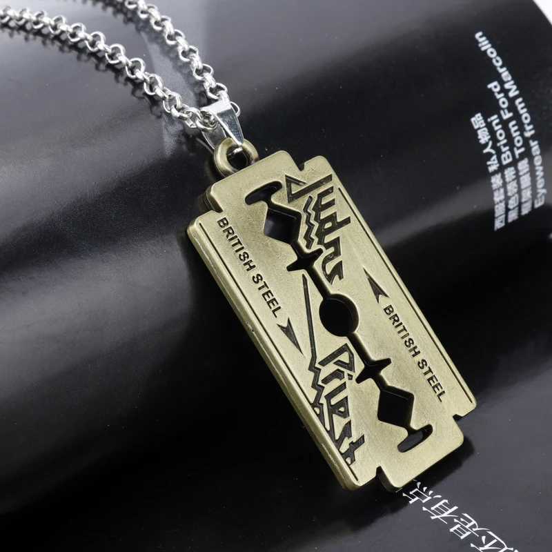 dongsheng Music Band Judas Priest Necklace razor blade shape Pendant Fashion link chain Necklaces Friendship Gift Jewelry -30XJ250121