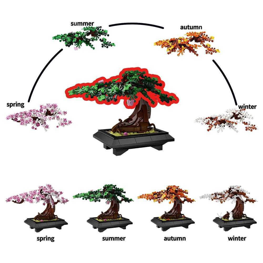 MOC Four Season Flower Tree Bricks Model Spring Summer Autumn Winter Bonsai Tree Home Decoration Building Blocks Toys Kids Gifts W250115
