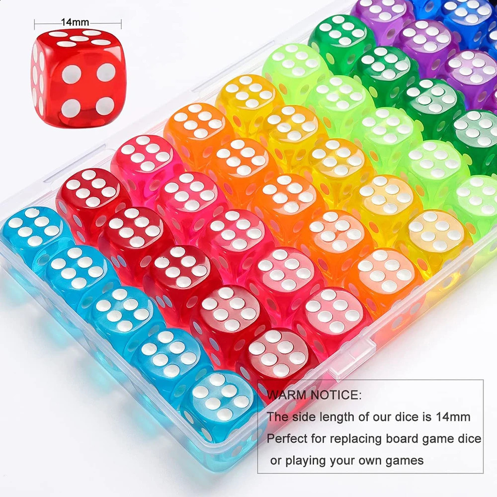 100PCSSet 6 Sided Dice 14mm D6 16 Transparent Optional Color Acrylic Rounded Edges For Table Board Games Party DND 250116
