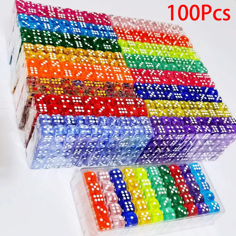 100PCSSet 6 Sided Dice 14mm D6 16 Transparent Optional Color Acrylic Rounded Edges For Table Board Games Party DND 250116