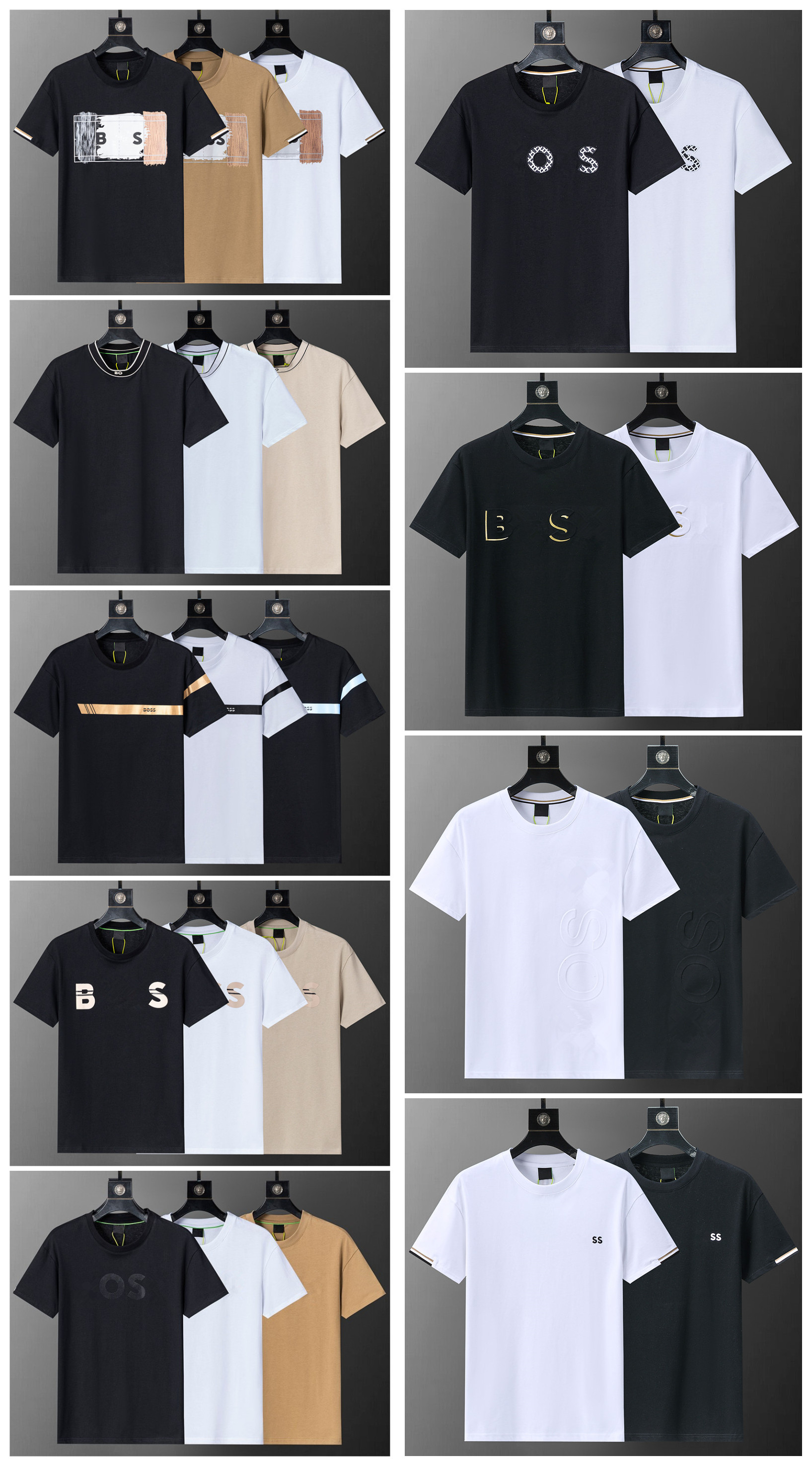 Spring Summer Collection Unisex Designer T-Shirt with Short Sleeves and Round Neck - Black & White Cotton TOPB