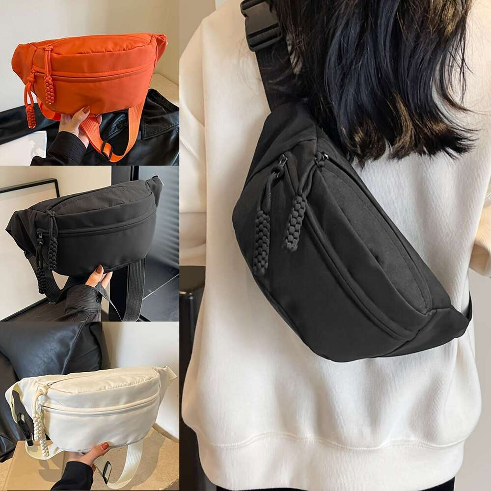 Multi pocket women's solid color casual sports crossbody and chest bag, outdoor hip waist bag