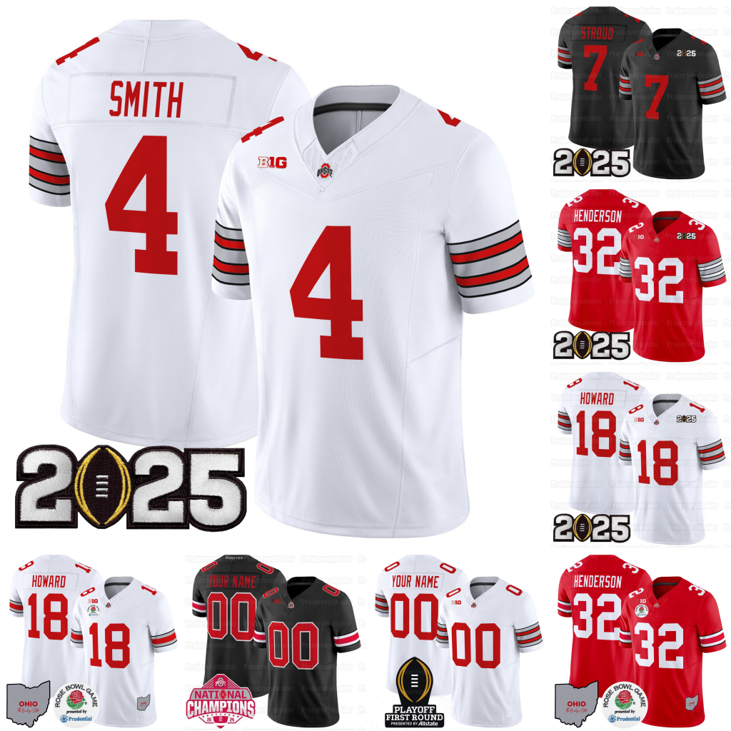 4 Jeremiah Smith Ohio States 2025 College National Champion Buckeyes Jersey Jack Sawyer Will Howard Caleb Downs Treveyon