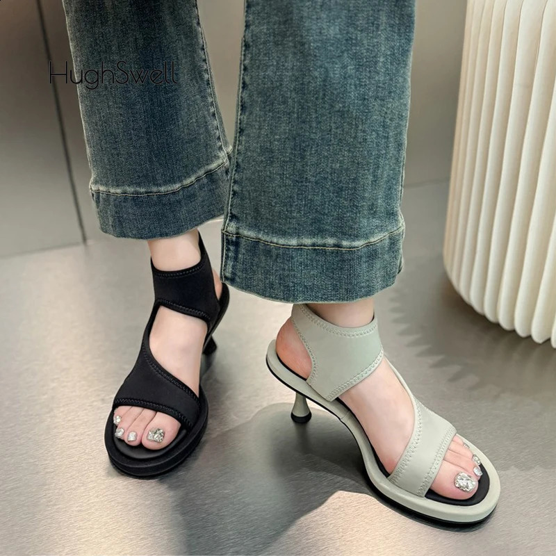 Designer Style Woman Opentoe Lycra Pumps Ladies Summer Slim High Heeled Slipon Stretch Sandals Luxury Handmade Shoes 250117BJ - view 6