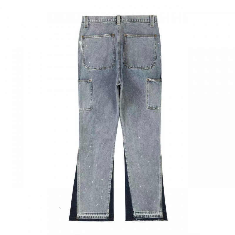 european and american high street washed distressed spliced logging jeans men's retro fashion trend splashed ink printed wide leg pants baggy jea