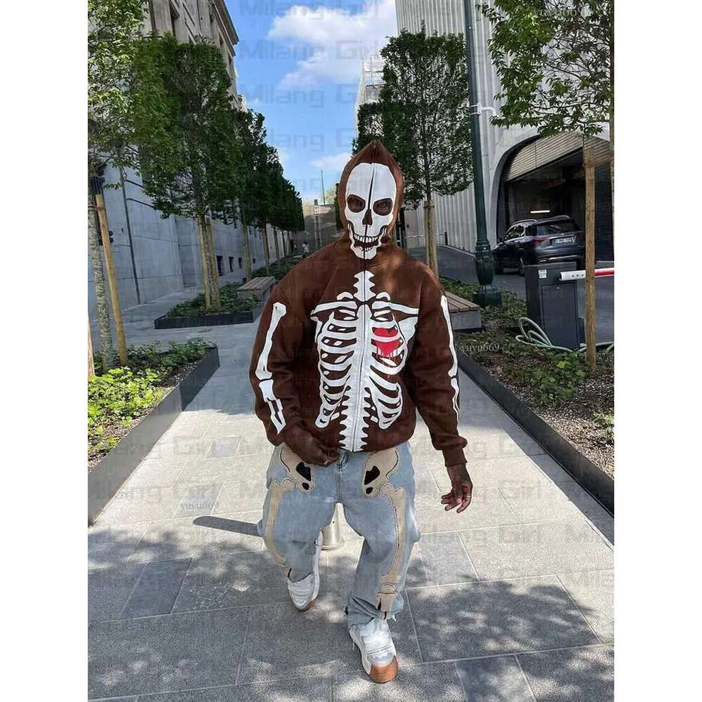 Men's Hoodies & Sweatshirts Gothic Skeleton Graphic Men's Zip Up Harajuku Punk Fashion Y2K Sweatshirt Full Zipper Oversized Streetwear S