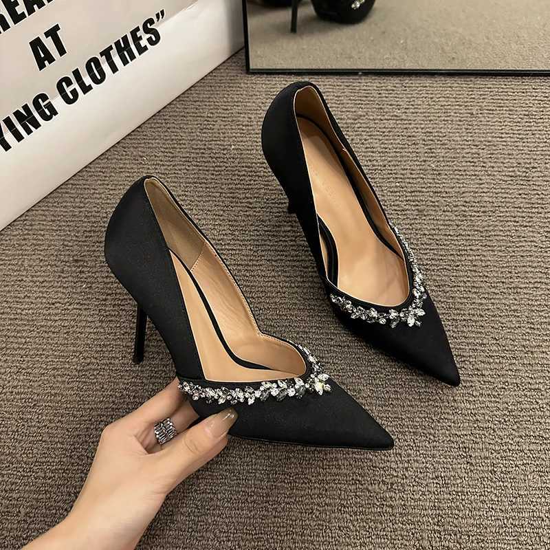 Pointed New Sexy Bed High 7.5Cm Or 9Cm Rhinestone Thin Hot Heel Fashion New H Shoes For Wen 2024 Pumps Z250121