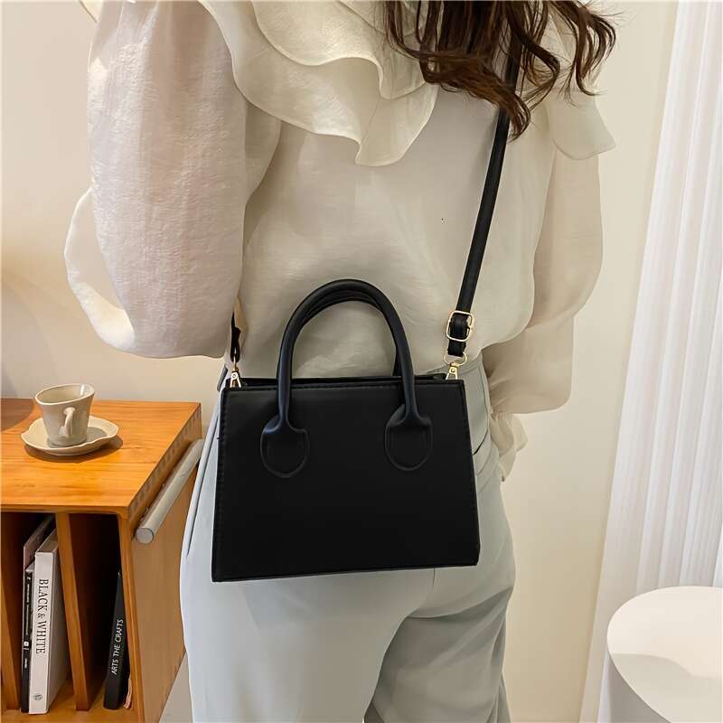 Minimalist black small square chest, fully matched top handle wallet, classic work shoulder bag