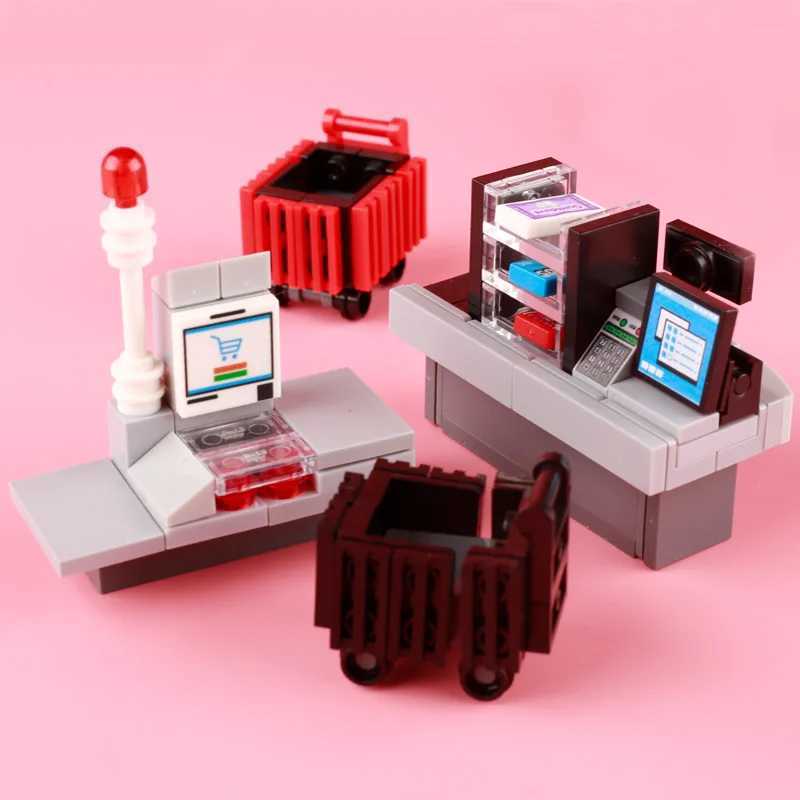 Free shipping MOC In Supermarket Figures Building Blocks Store Vegetable Snacks Beverage Food Cashier Accessory Model Bricks Kids Toys Gifts