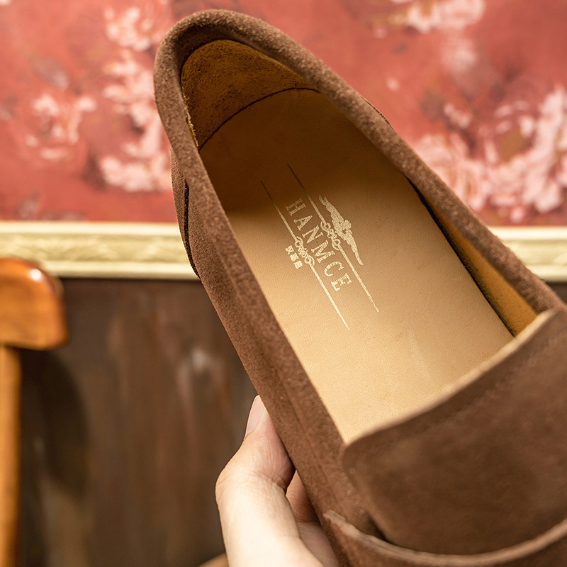 Le Fu shoes men's leather soft soled bean shoes, one foot stepping suede suede frosted business casual leather shoes European station men's 