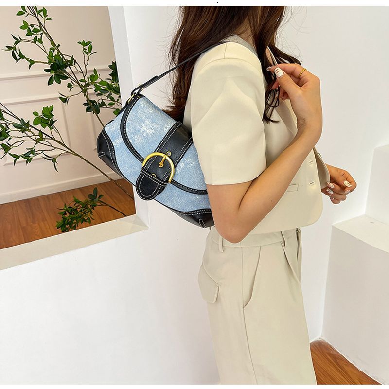 New Simple Retro Ing Denim Underarm Pea Hot Girl One Shoulder Handbag Crossbody Bag Female