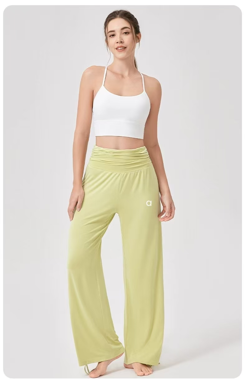 Women Yoga High Waist Loose Wide Leg Pants Soft Breathable Sports Casual Pants Pleated Fitness Dance Pant